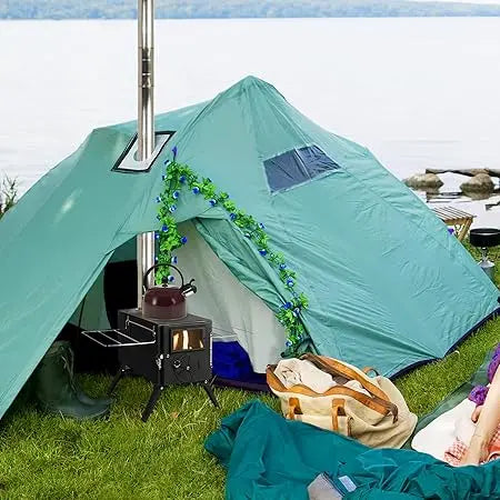 Outdoor Portable Wood Burning Stove for Tent Camping Ice Fishing Cookout Hiking Travel with Pipe Tent Stove and Tent Stove Jack