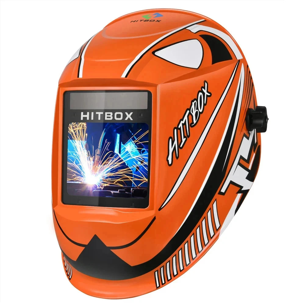 HITBOX HB555 Welding Helmet Auto Darkening 3.9x3.1 inch Large Viewing Welding Hood True Color Solar Battery Powered Welder Mask