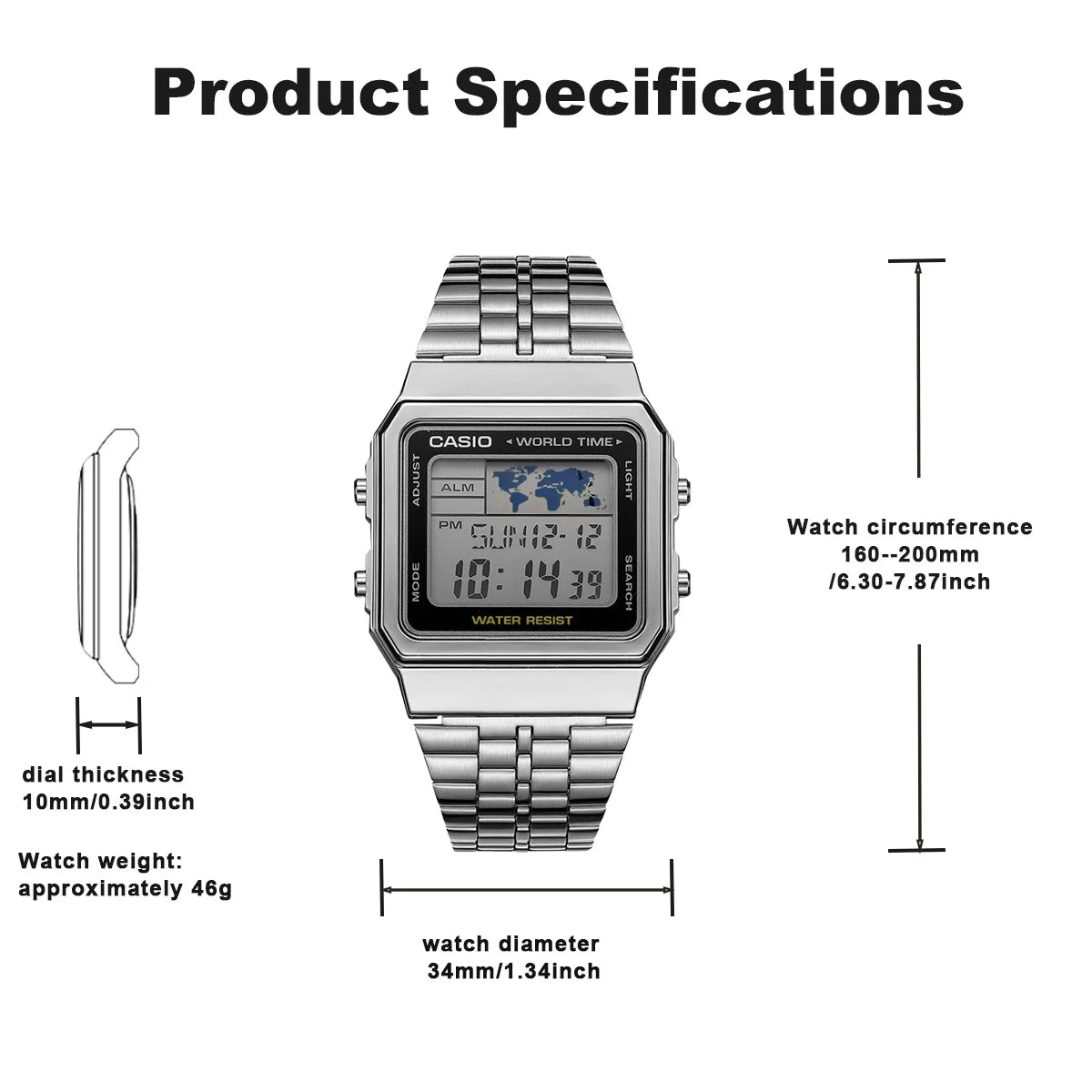 CASIO A500WA Digital Watch – LED Backlight, 5 Alarms, Stopwatch & Countdown
