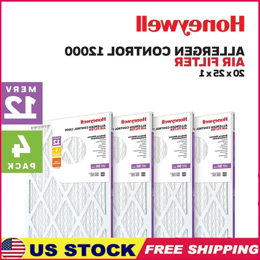MERV 12 Pleated Air Filter 20x25x1 Odor Reducing Electrostatic Home HVAC Furnace Filter 4 Pack Air Quality Allergen Control