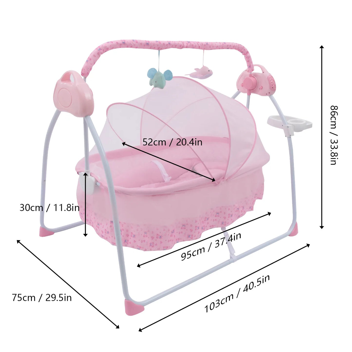 Electric Baby Rocker Swing Crib Cot Bed Infant Cradle With Bluetooth Music