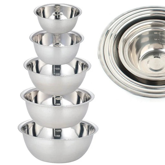 5 Piece Stainless Steel Nesting Mixing Bowls Set Non Slip Whisking Bowls