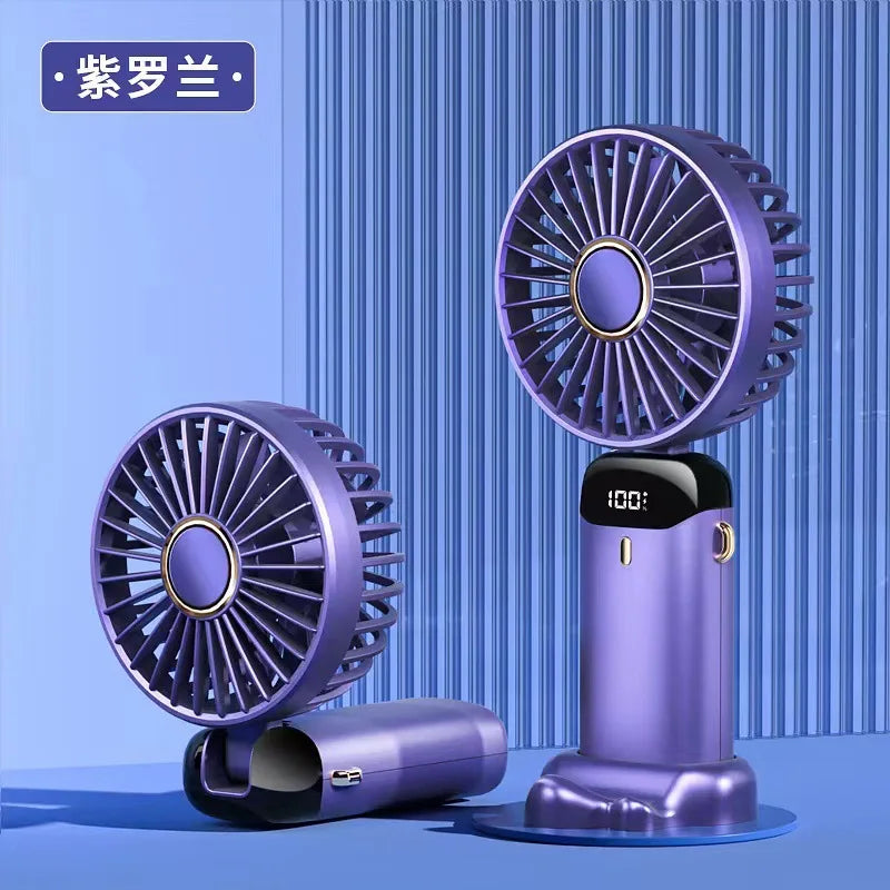 1800mAh Handheld Mini Fan Foldable Portable Neck Hanging Fans 5 Speed USB Rechargeable Fan with Phone Stand and Display Screen