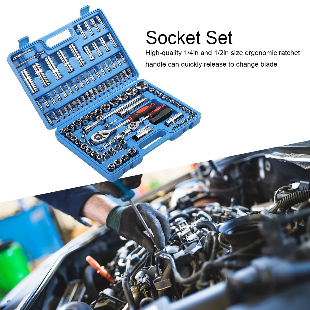 108 Pcs Ratchet Wrench Socket Set 1/4 Inch 1/2 Inch CR40 Steel Tool Case Hand Tool Kit