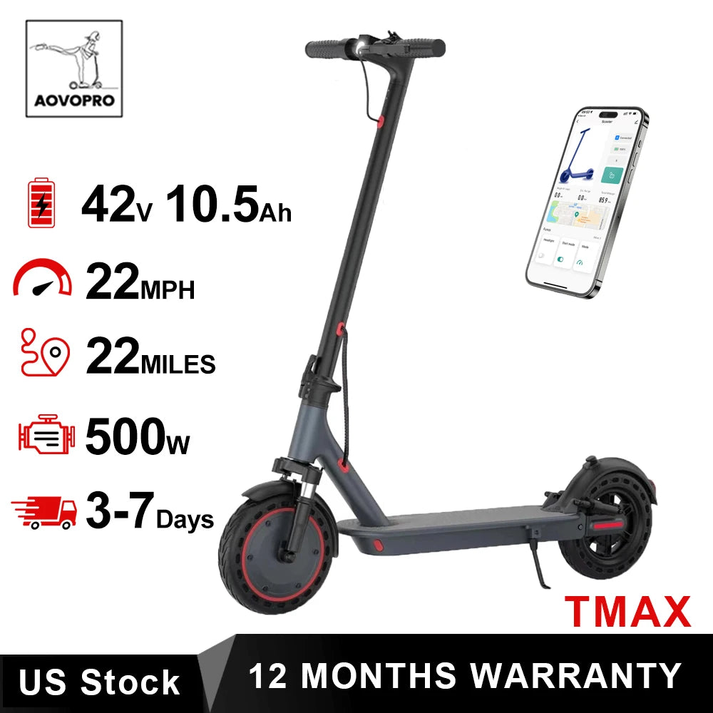 AOVOPRO TMAX 10inch Electric Scooter 500W 22MPH Adult APP Smart Scooter Shock-absorbing Anti-skid Folding Electric Scooter