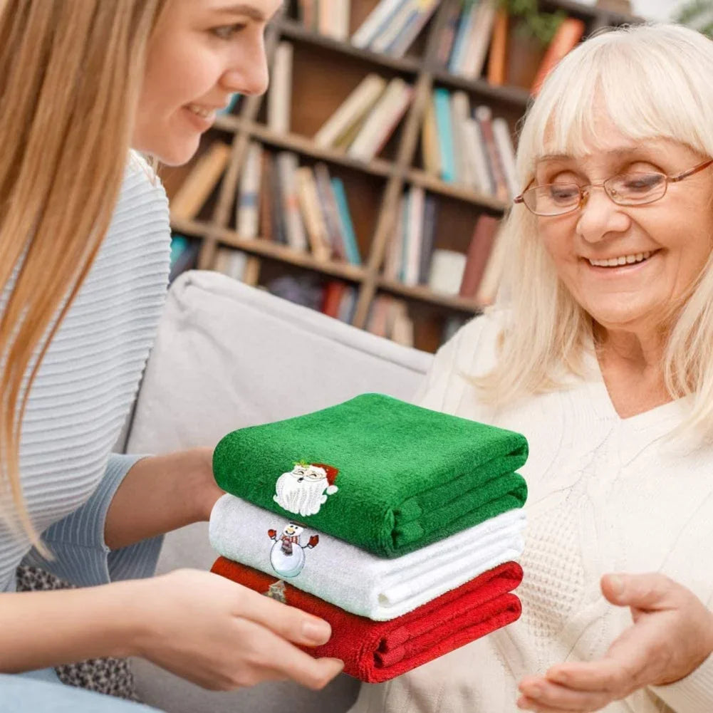 3 Piece Set Christmas Kitchen Towels Santa Snowman Decorative Gift Absorbent Hand Bath Towels Merry Christmas Hand Towels