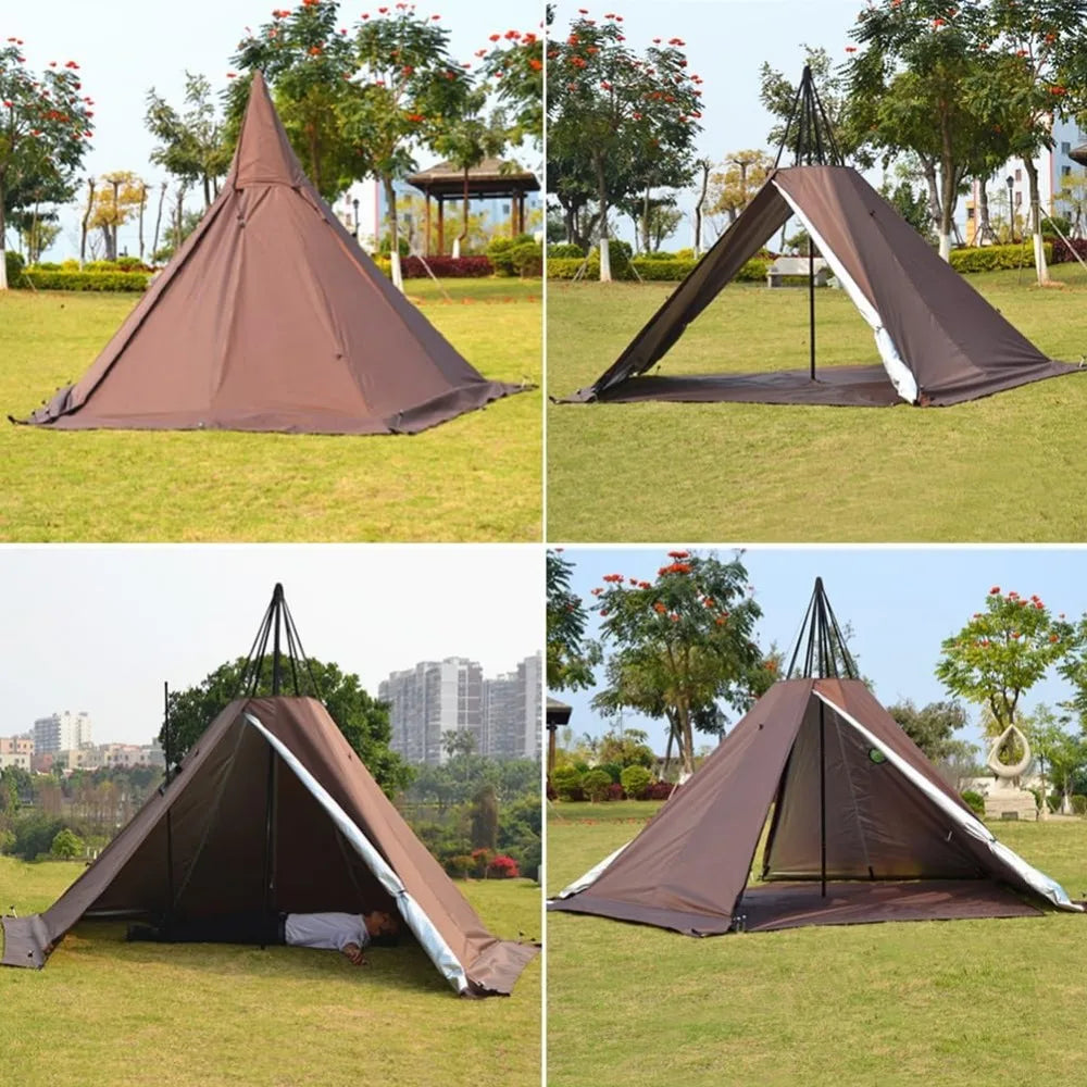 Portable Waterproof Camping Pentagonal Teepee Tent Outdoor Pyramid Tipi Tent with Stove Hole