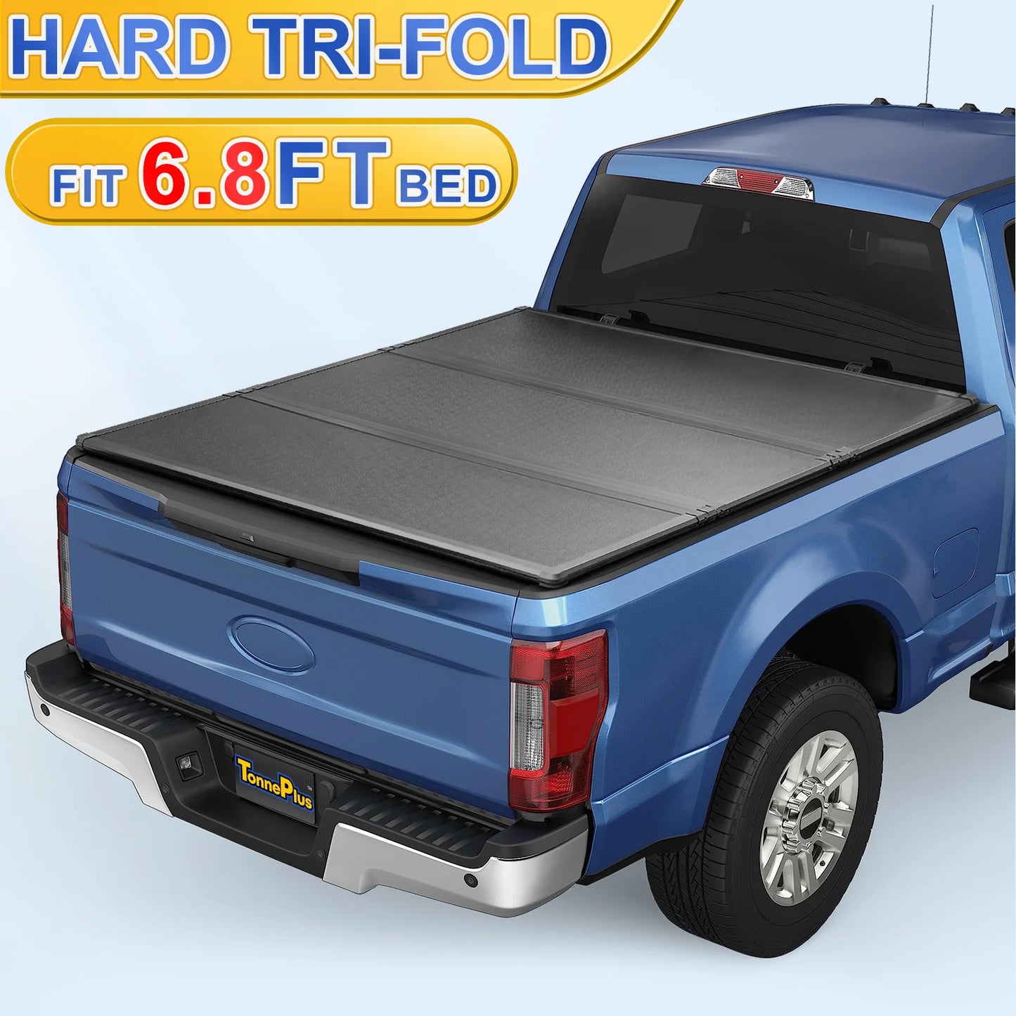 TonnePlus FRP Hard Tri-Fold Bed Tonneau Cover Compatible with 1999-2024 F250 F350 SuperDuty 6.8FT Bed and Lightning 81.9 Inch Bed