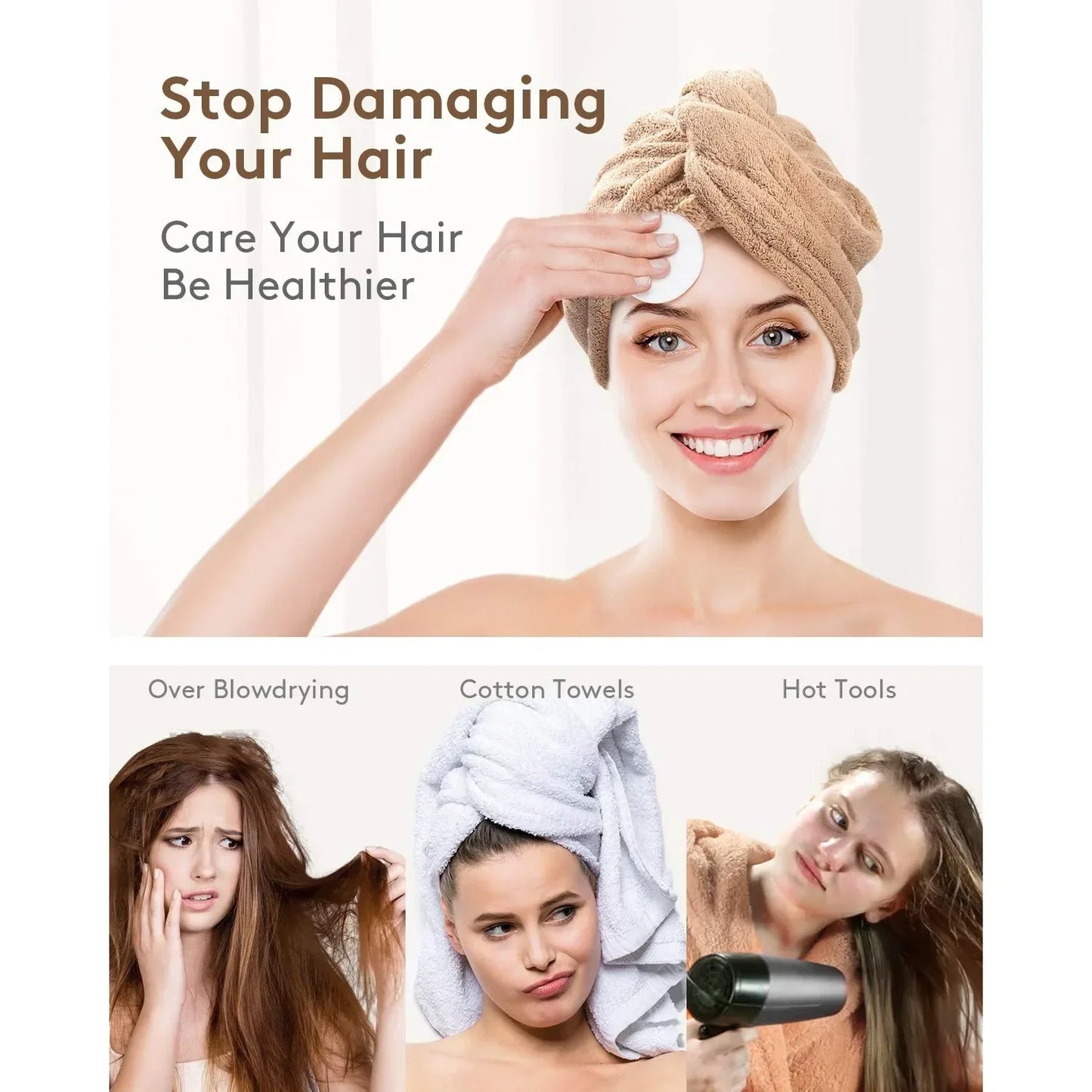 3 Pack Super Absorbent Microfiber Hair Towel with Buckle in Gray Camel and Brown