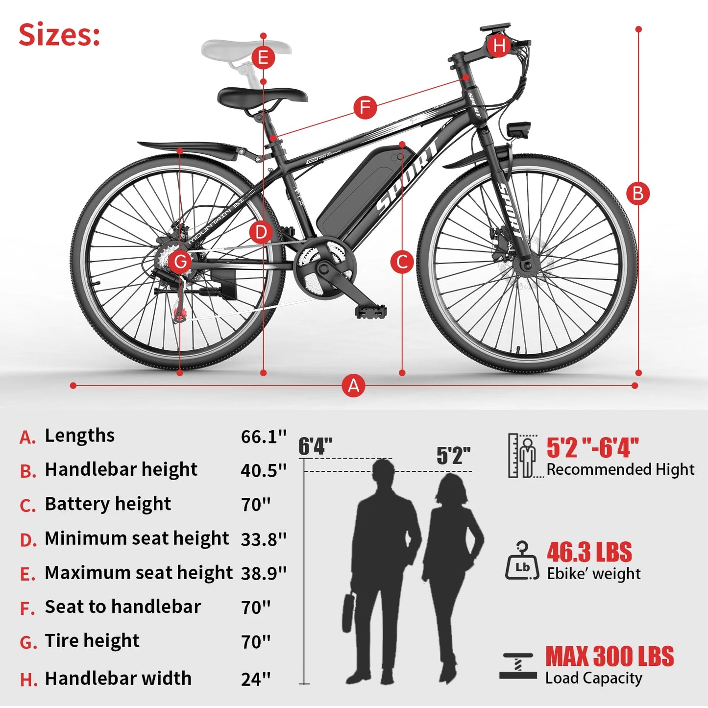 26''Electric Bike,Motorcycle 700W Peak Motor,20MPH 35Miles Electric Mountain Bike, 480Wh Removable Battery, 7-Speed& LCD Display