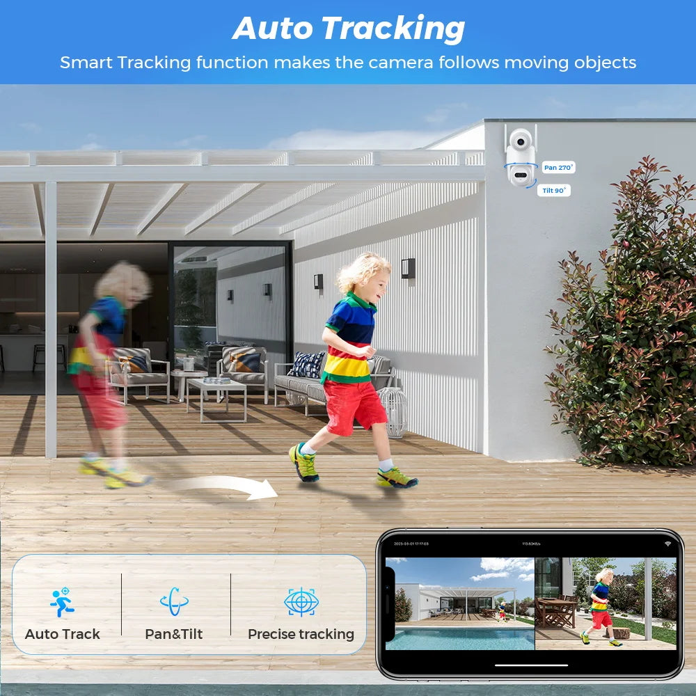 8MP 4K Dual Lens Wifi Security Camera with Dual Screens and Night Vision Two Way Audio US Plug Outdoor Home Surveillance Camera