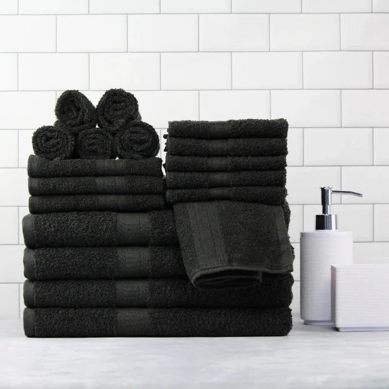 18 Piece 100 Percent Cotton Towel Set with 4 Bath Towels 4 Hand Towels and 10 Face Towels Soft and Super Absorbent