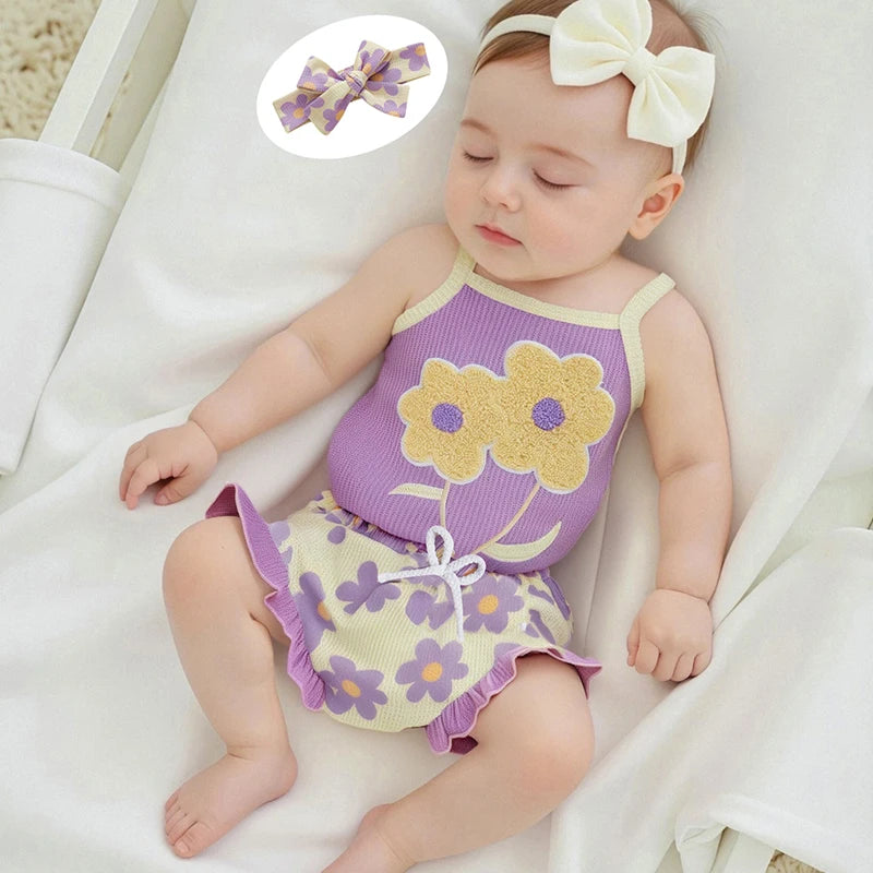Baby Girl Floral Embroidered Sleeveless Ruffle Set