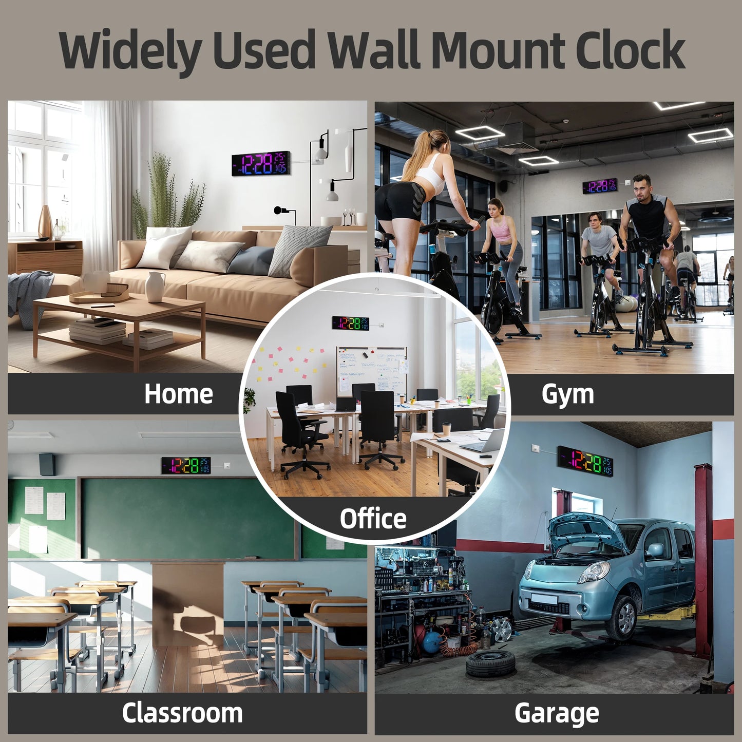 16 Inch Large Digital Wall Clock Big LED Display with Remote 8 RGB Colors Alarm DST Temperature for Living Room Office