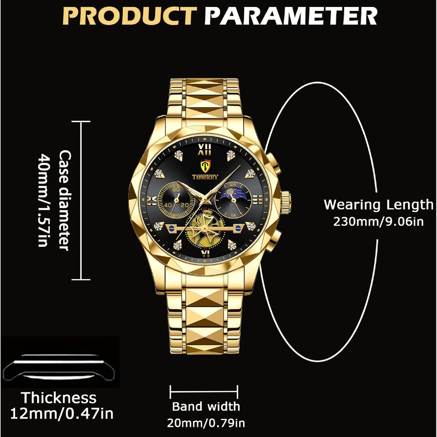 Luxury Quartz Watch for Men Waterproof Sports Leather Chronograph Luminous Design with Box