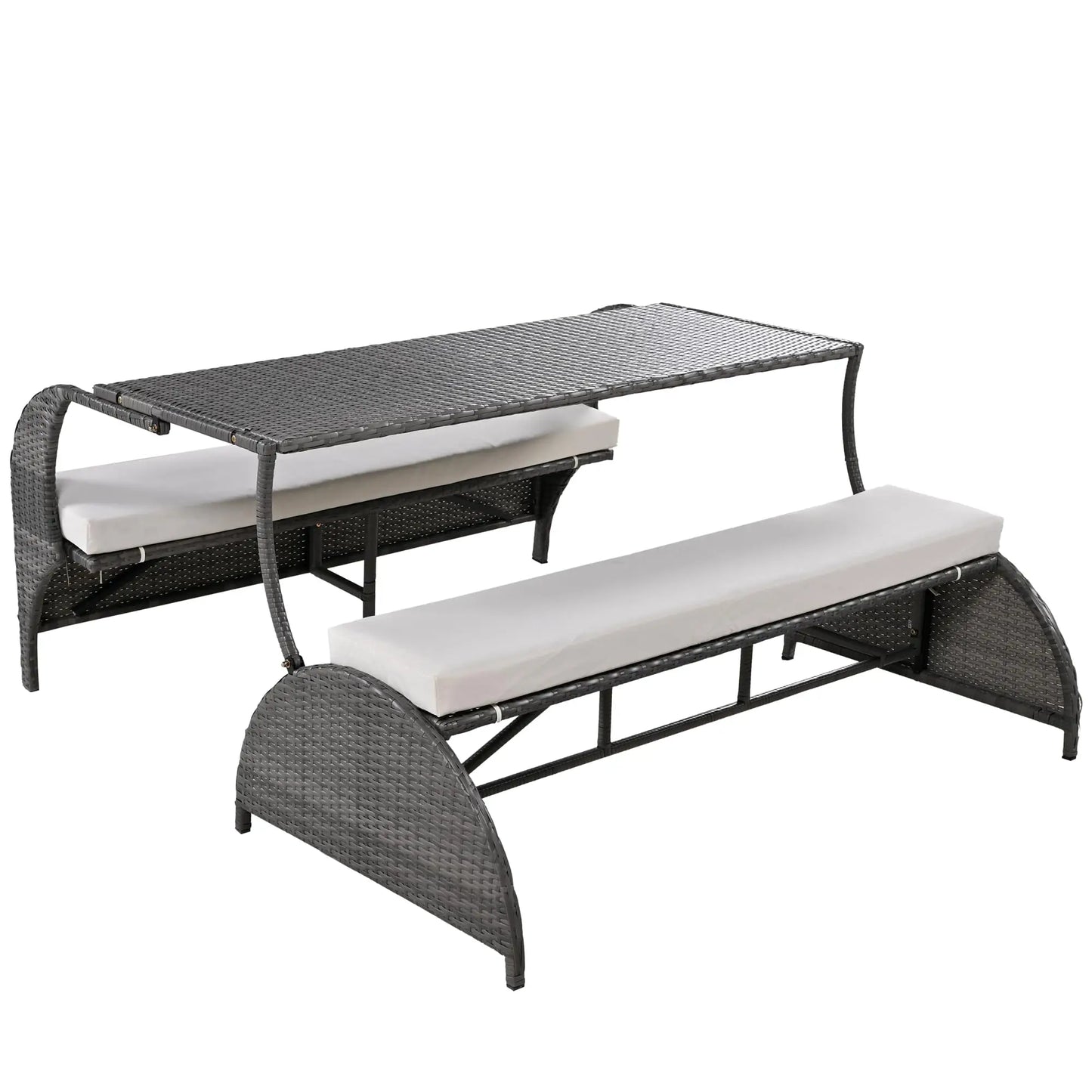 Outdoor Rattan Loveseat Convertible Bench Set Converts To 4 Seats And Table