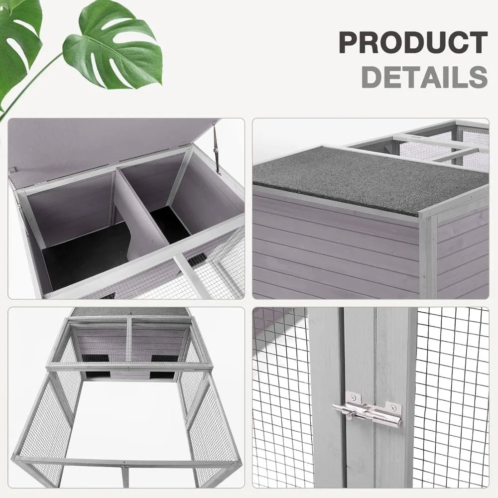 Large Wooden Chicken Coop and Rabbit Hutch Indoor Outdoor with Two Living Houses and PVC Layer for Chickens Ducks and Farm Animals