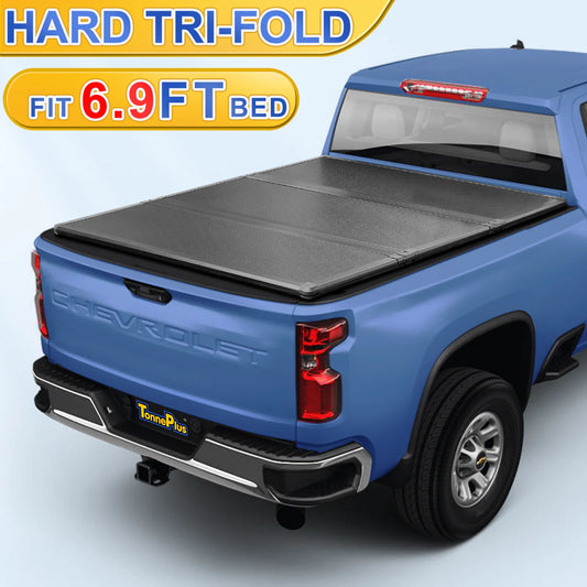 TonnePlus FRP Hard Tri-Fold Tonneau Cover for 2020 to 2024 Silverado Sierra 2500 3500 HD New Body Style 6.9FT Bed