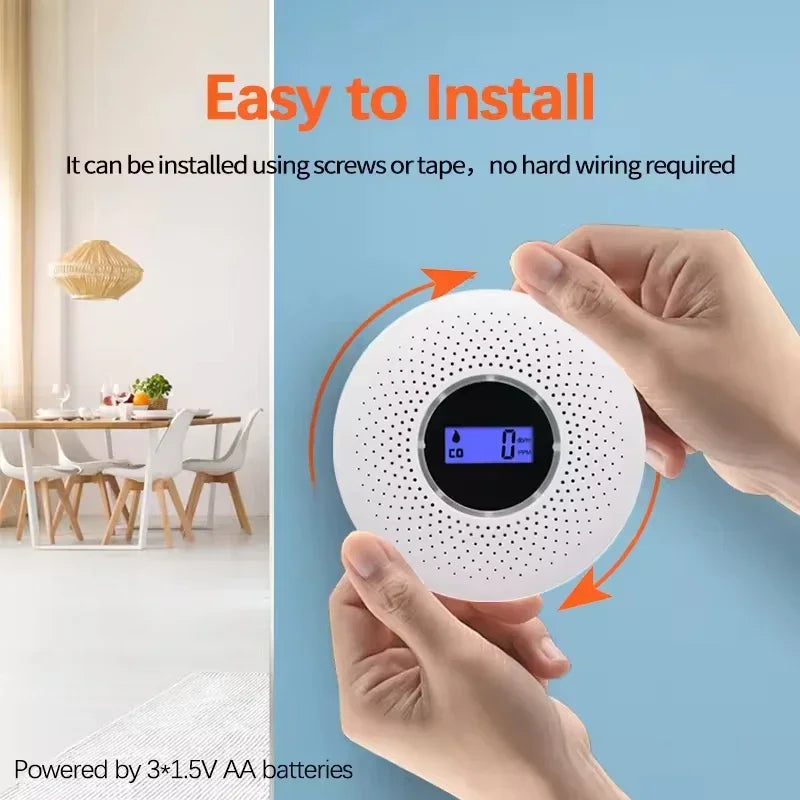 2 In 1 Carbon Monoxide And Smoke Detector Alarm Electrochemical Sensor LCD 85dB