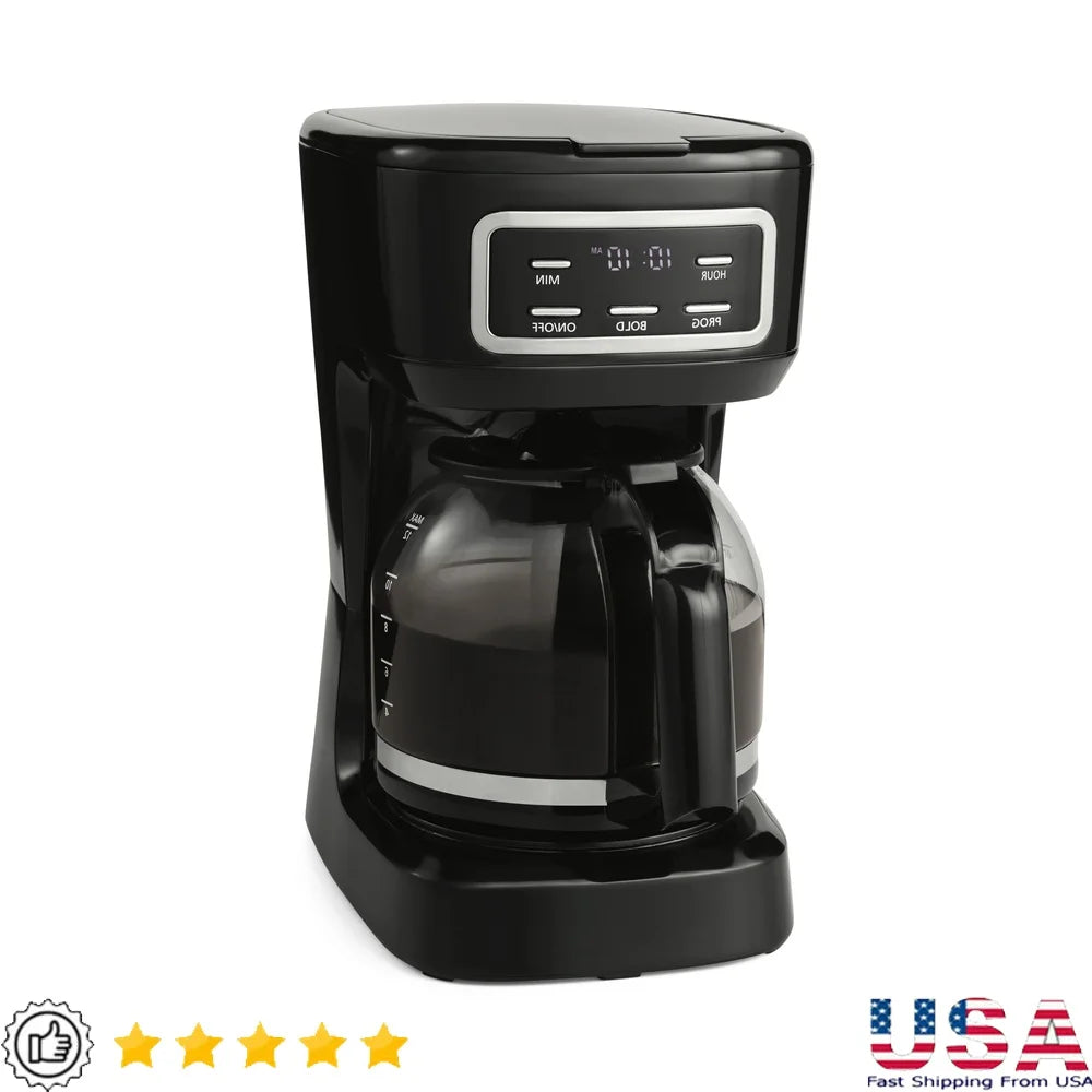 12 Cup Programmable Drip Coffee Maker Auto Brew LED Display Glass Carafe Dishwasher Safe Kitchen Appliance
