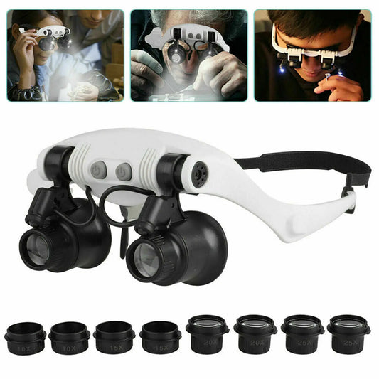 Accurate LED Magnifier 10X 15X 20X 25X Double Eye Jewelry Watch Repair Loupe