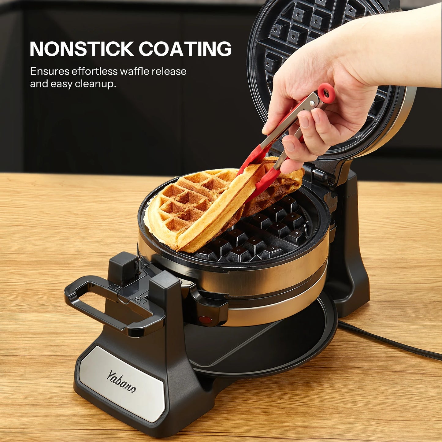 Yabano Belgian Waffle Maker With Rotating Double Flip, Nonstick Plates, Removable Drip Tray And Cool Touch Handles