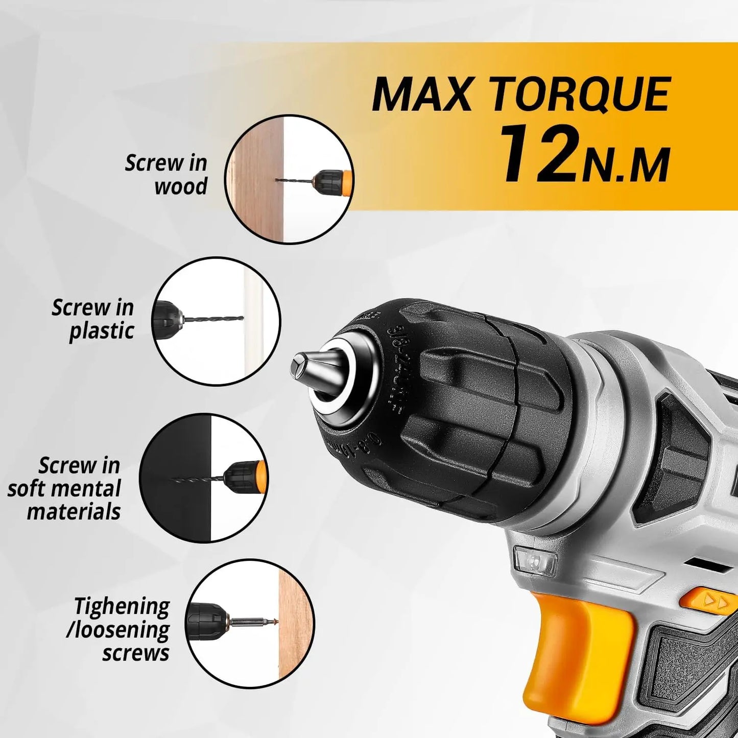 DEKO 126 Piece Power Tool Combo Kit with 8V Cordless Drill and 10MM Keyless Chuck Professional Household Tool Set