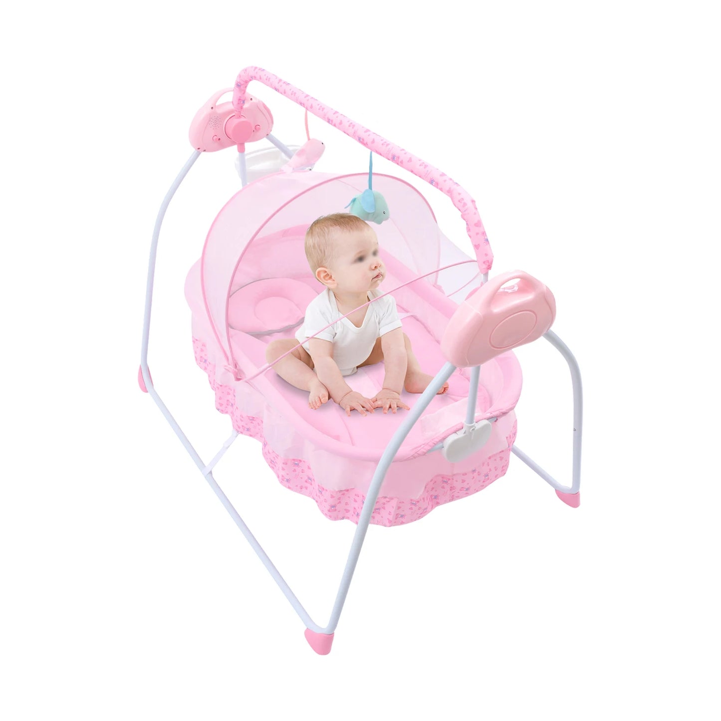 Baby Cradle Swing Remote Auto Swing Bed Cradle Portable Swing Stand Seat For 0 To 18 Months Baby Five Gears Adjustable Pink No Battery
