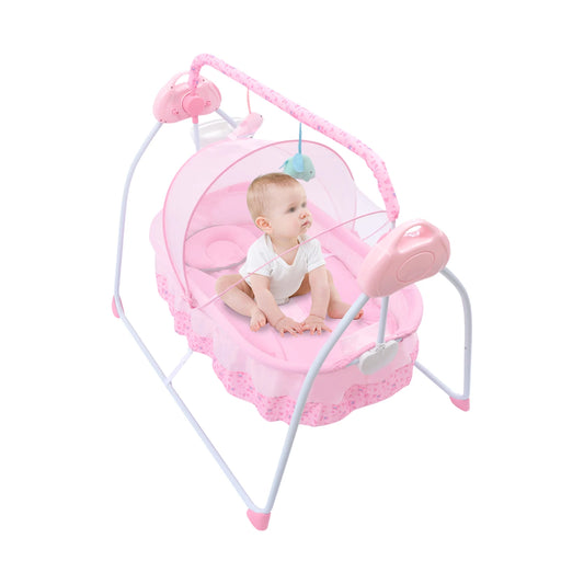 Baby Cradle Swing Remote Auto Swing Bed Cradle Portable Swing Stand Seat For 0 To 18 Months Baby Five Gears Adjustable Pink No Battery