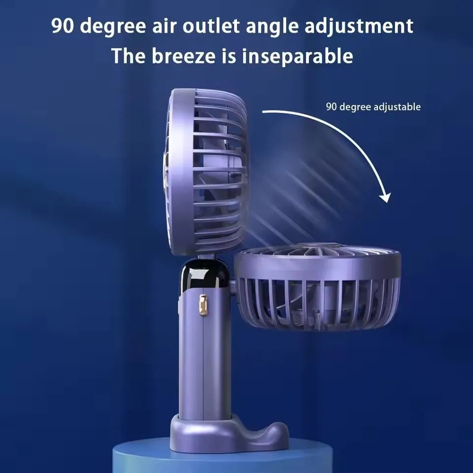 1800mAh Handheld Mini Fan Foldable Portable Neck Hanging Fans 5 Speed USB Rechargeable Fan with Phone Stand and Display Screen