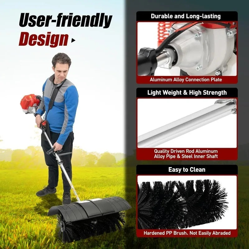 52CC 2 Stroke Gas Powered Backpack Sweeper with Blower 2.3HP Outdoor Handheld Sweeper for Snow and Lawn Care