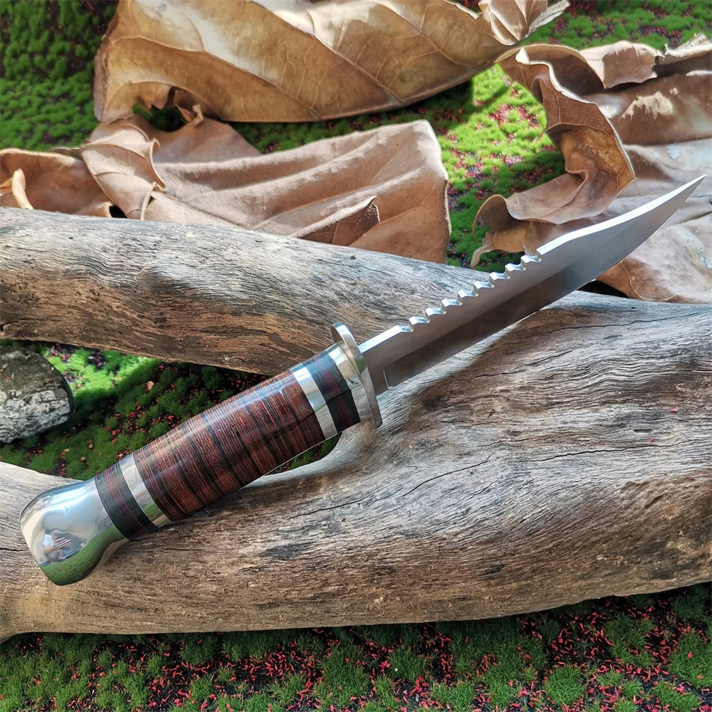 High Quality 8CR15Mov Steel Blade Hunting Knife with Wooden Handle Sharp and Reliable Straight Knife with Oxford Cloth Cover