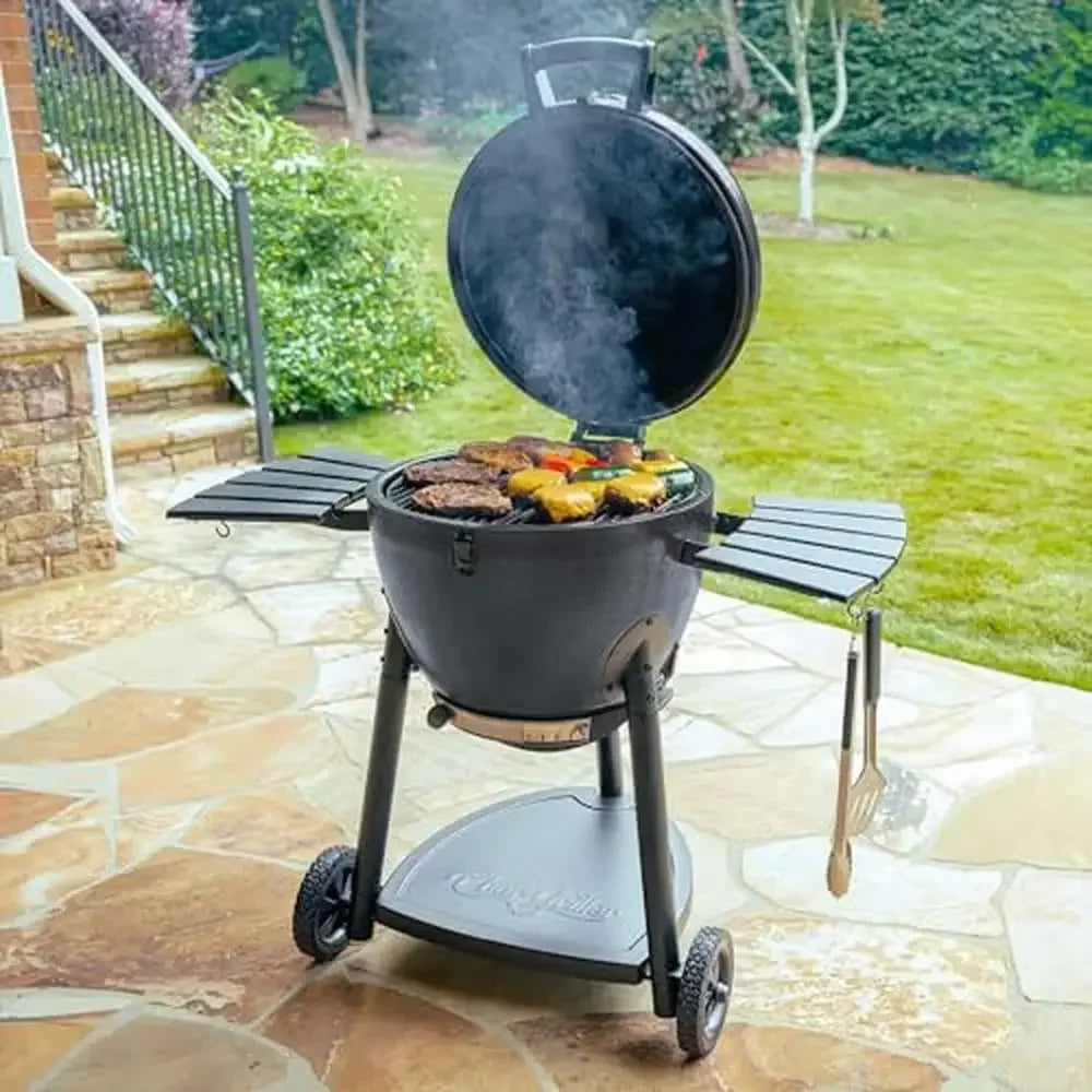 20" Kamado Charcoal Grill & Smoker with Cast Iron Grates 447 Sq Inch Cooking Area Triple-Walled Steel Insulation Locking Lid &