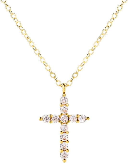 Cross Necklace for women，14K Gold Plated Cubic Zirconia Pendant Necklace Diamond Necklaces Silver/Glod Jewelry