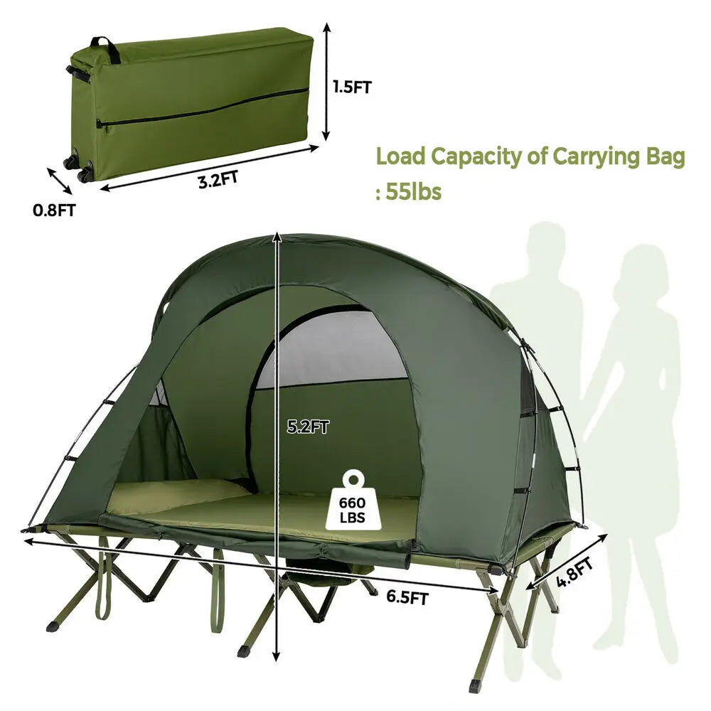 2 Person Outdoor Camping Tent Cot Compact Elevated Tent Set with External Cover