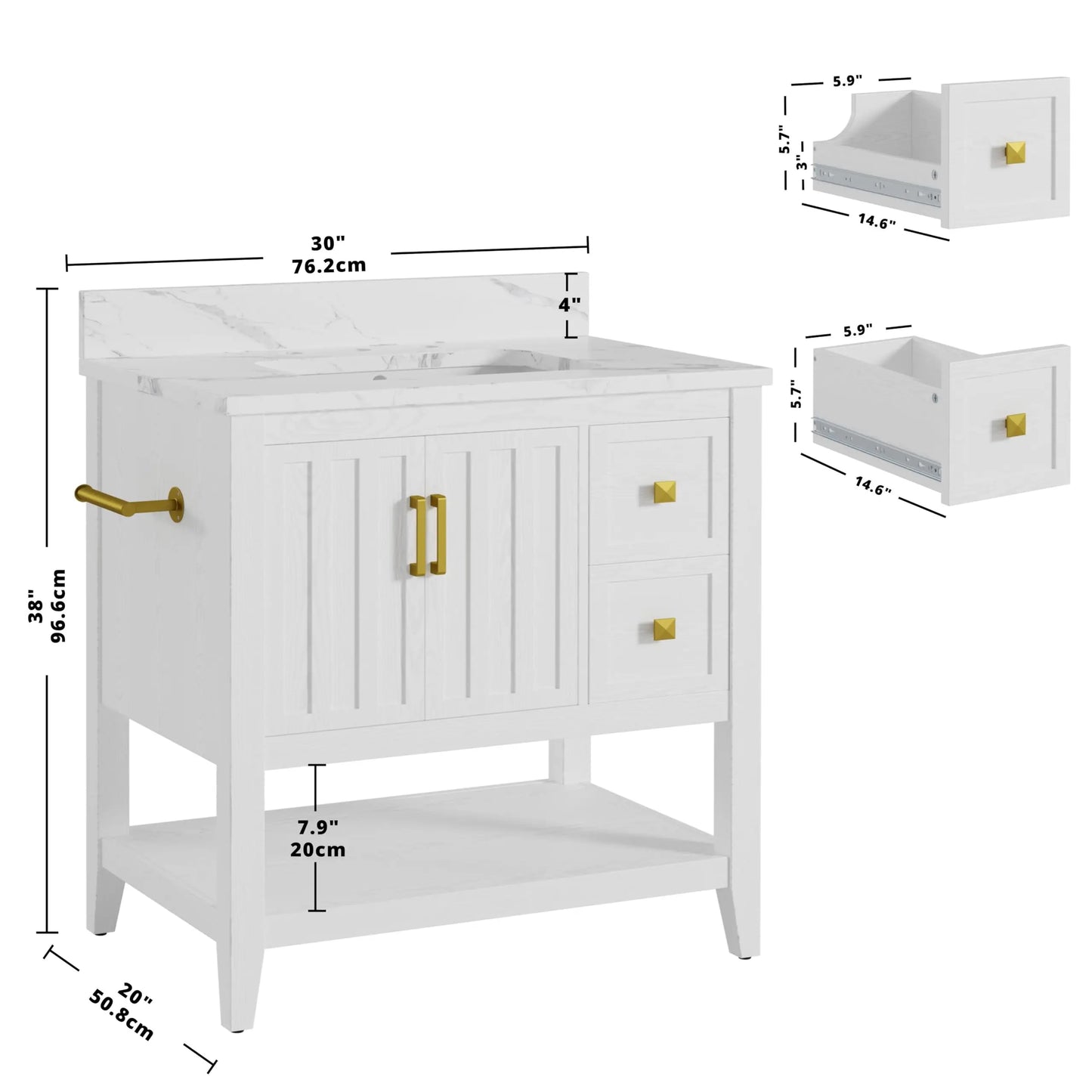 Ironck 30 Inch Bathroom Vanity with Sink and Storage Cabinet Modern Bathroom Vanity Set with Two Drawers Easy Assembly