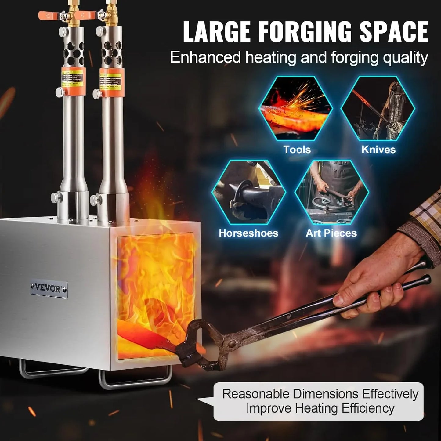 Portable Propane Forge 2 Burner Farrier 2600F Blacksmithing Gas Forge Capacity