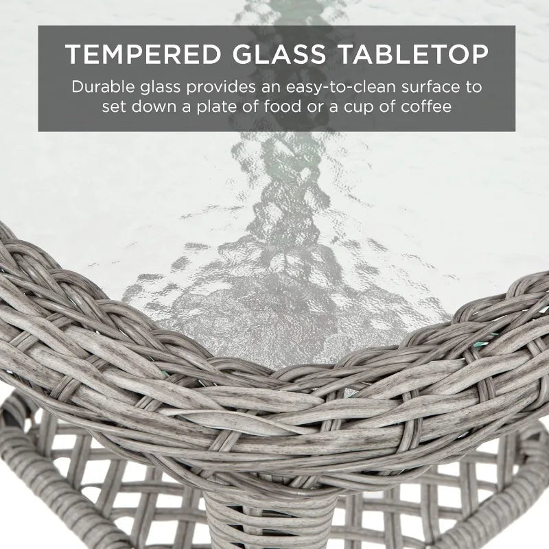 3 Piece Outdoor Wicker Patio Bistro Set with 2 360 Degree Swivel Rocking Chairs and Tempered Glass Top Side Table Navy