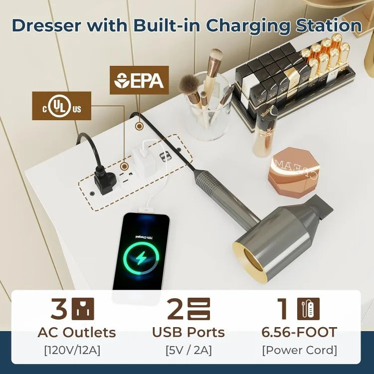 White Dresser for Bedroom with 10 Drawers Large Chest of Drawers Storage Organizer Long Dresser TV Stand with Power Outlets Wide Dressers for Bedroom Living Room 55.1 Inches W x 32.3 Inches H