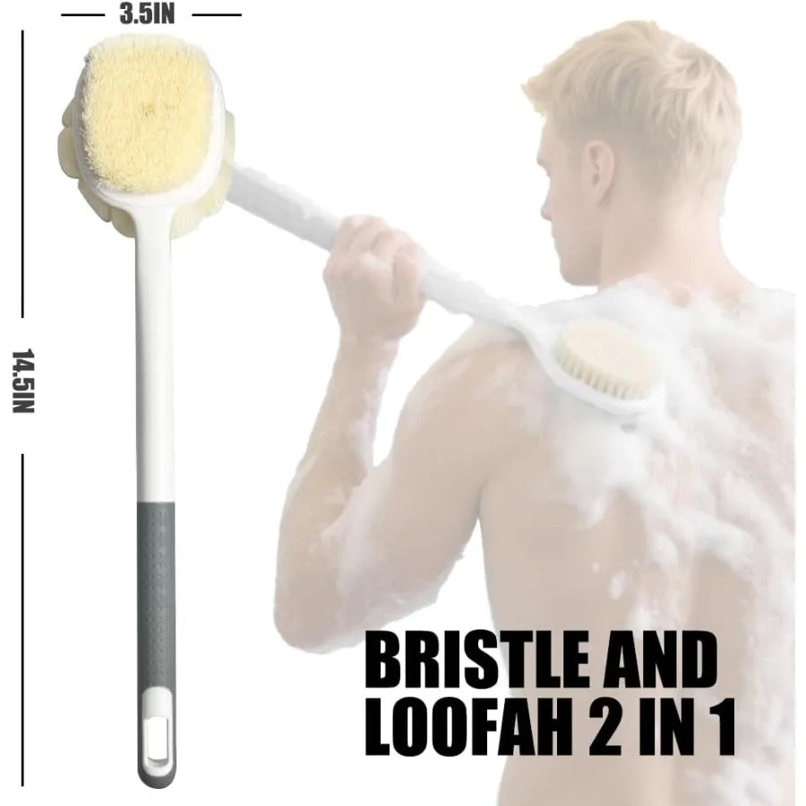 Soft Bristles Loofah Back Scrubber With Long Handle Exfoliating Bath Mesh Sponge