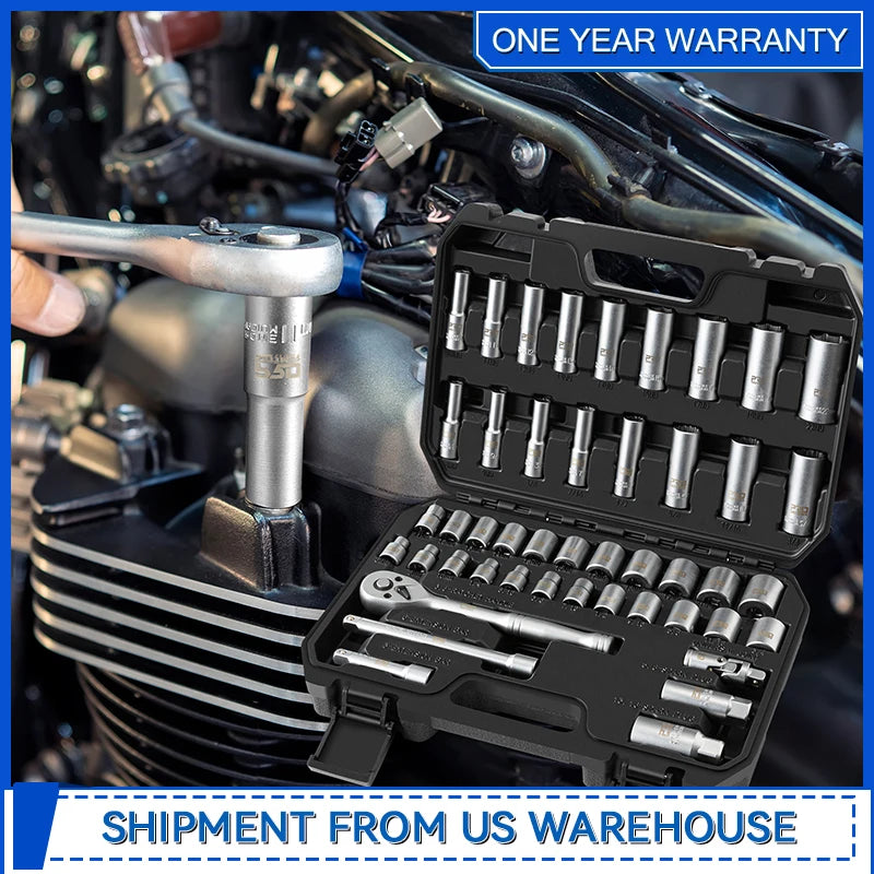 Drive Socket Wrench Set 46-Piece 3/8'' Ratcheting Wrench Set with 72 Tooth Ratchet Universal for Home By Prostormer