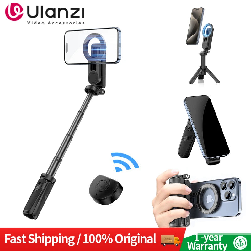 Ulanzi JJ03 Magnetic Selfie Stick Phone Tripod For iPhone 16 15 14 13 12 Pro Max Magsafe Smartphone Wireless Grip Desktop Stand