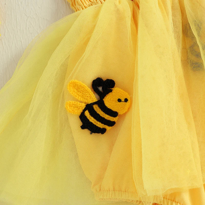 Infant Girl Bee Embroidered Sleeveless Birthday Dress