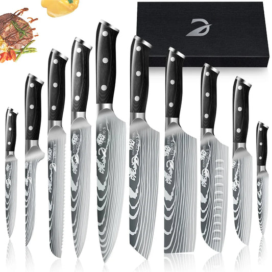 Black Handle Kitchen Knife Gift Box Set Stainless Steel Set