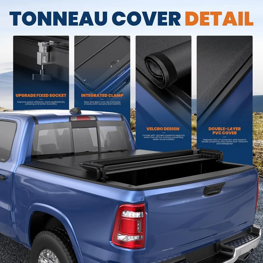 Roll Up Soft Vinyl Tonneau Cover For Dodge Ram 1500 Fleetside 2009 To 2024