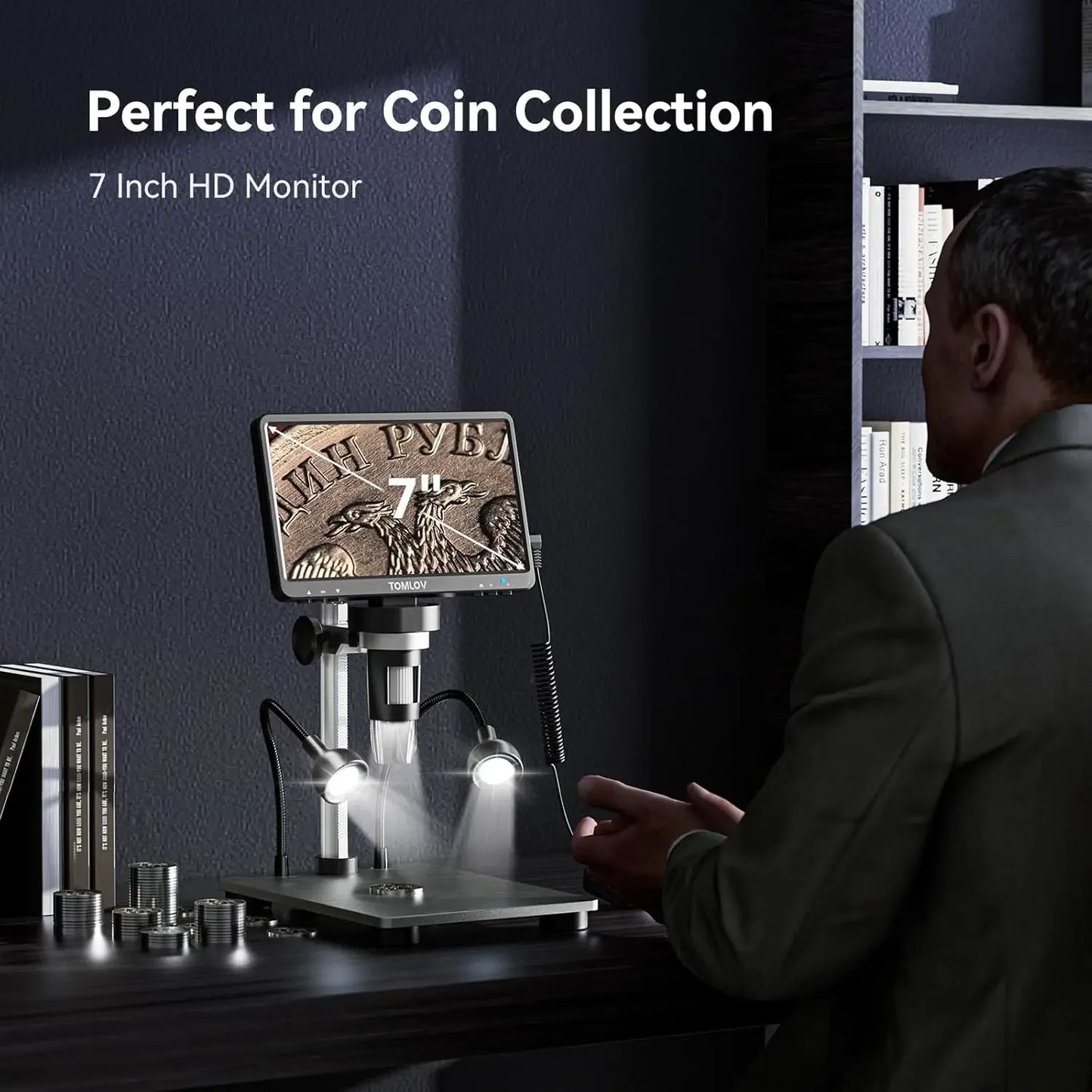 DM9 7 Inch LCD Digital Microscope 12MP 1200X 1080P Coin Microscope Magnifier