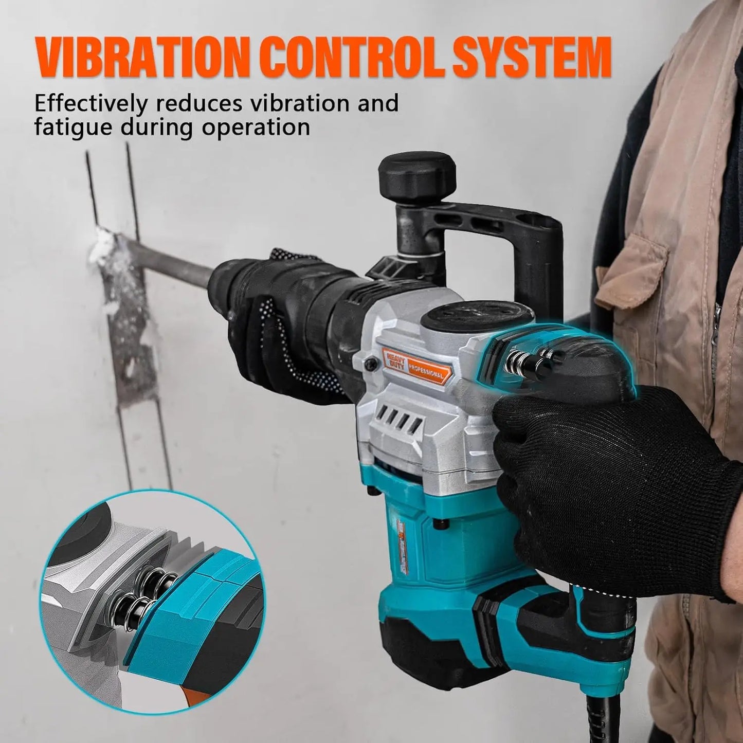 1300W 16 Pound SDS Max Demolition Jack Hammer 1-9/16 Inch 11 Amp Small Corded Electric Demo Chipping Hammer for Floor Tile Removal