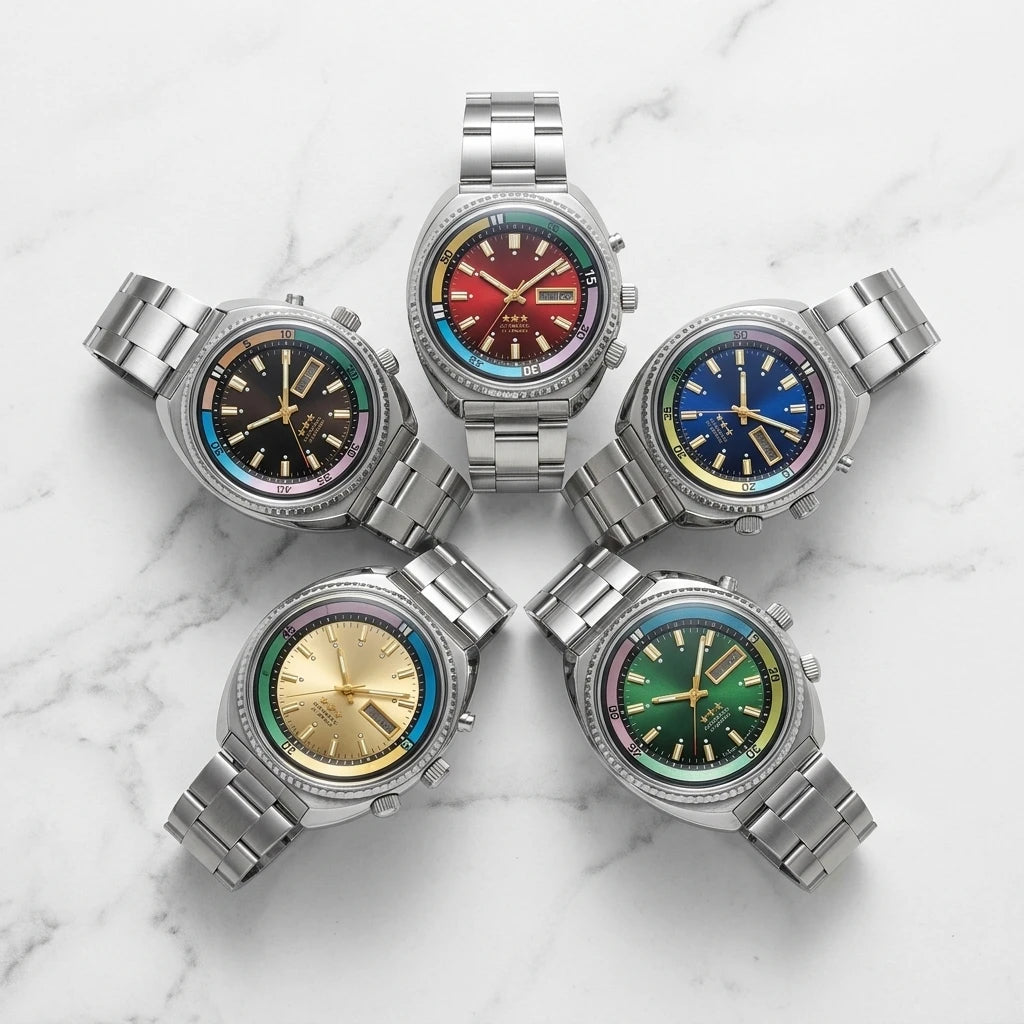 ORIENT Retro World Timer Automatic Watch 21 Jewels Day Date Luminous Stainless Steel Men Mechanical Wristwatch