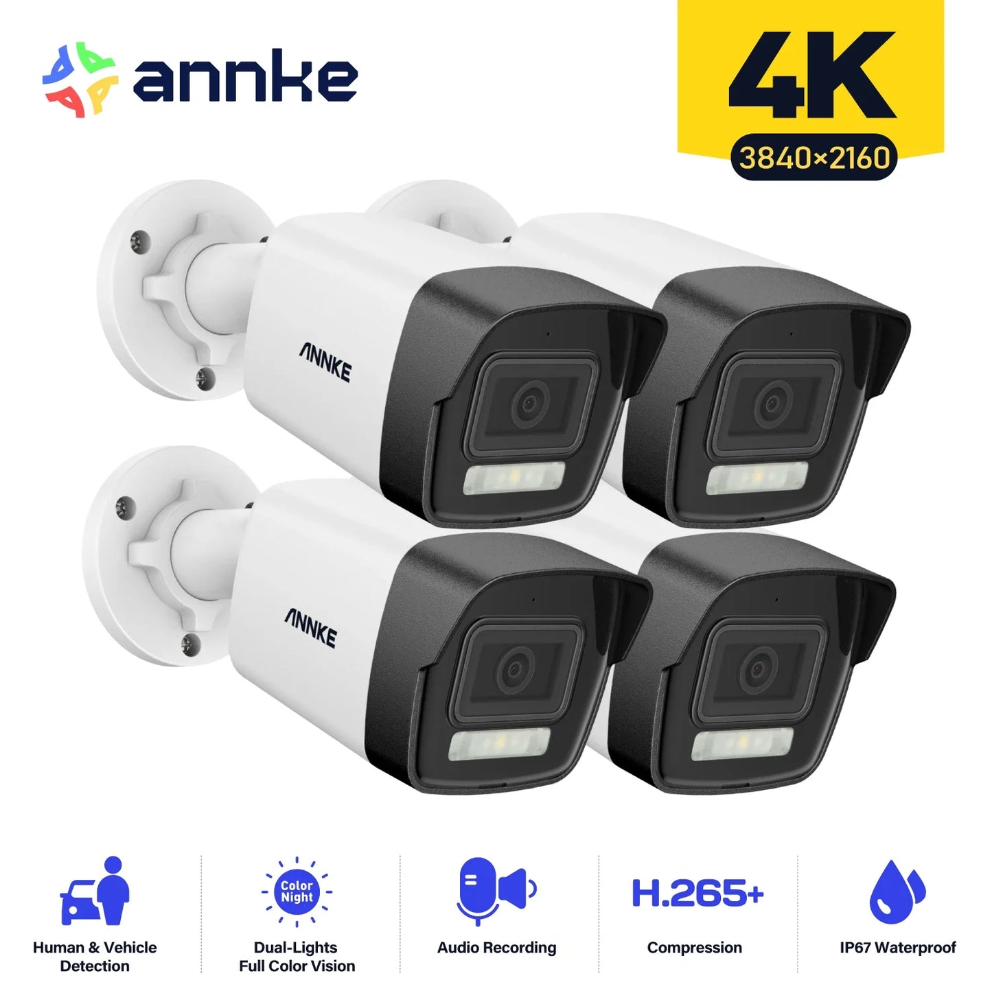 Annke 4K Ultra HD 8MP POE Outdoor Indoor Weatherproof Security Camera Kit with EXIR Night Vision and Email Alerts