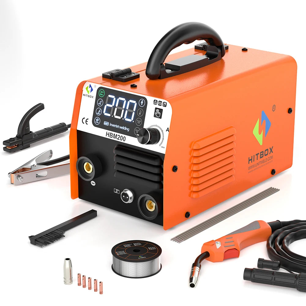 HITBOX Non Gas Semi Automatic Welding Machine 3 in 1 MIG LIFT TIG MMA Inverter Welder Synergy Tool HBM200